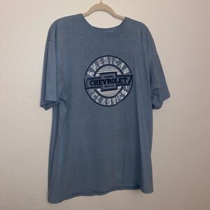 Men’s blue Chevrolet motors graphic tee street wear short sleeve crew neck shirt